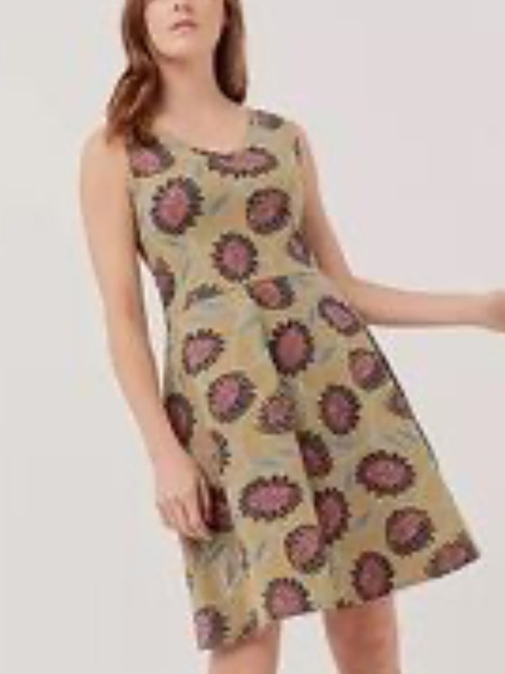 Pact Sleeveless Mini Dress in Olive with Pink Floral Medallions - Picture 9 of 10